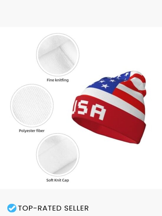 Flag Beanie Hat Winter Warm Knitted Ski Cap Stretchy Unisex Fashion Beanies